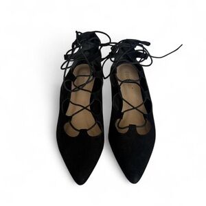 Shoe Dazzle Black Lace-Up Pointed Toe Flats